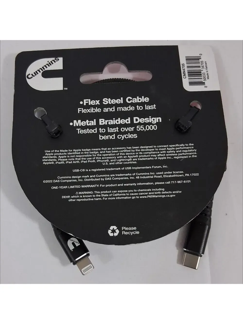 USB-C to LIGHTing Charging Cable for iPhone/iPad CMN4705 by CUMMINS Brand-NEW
